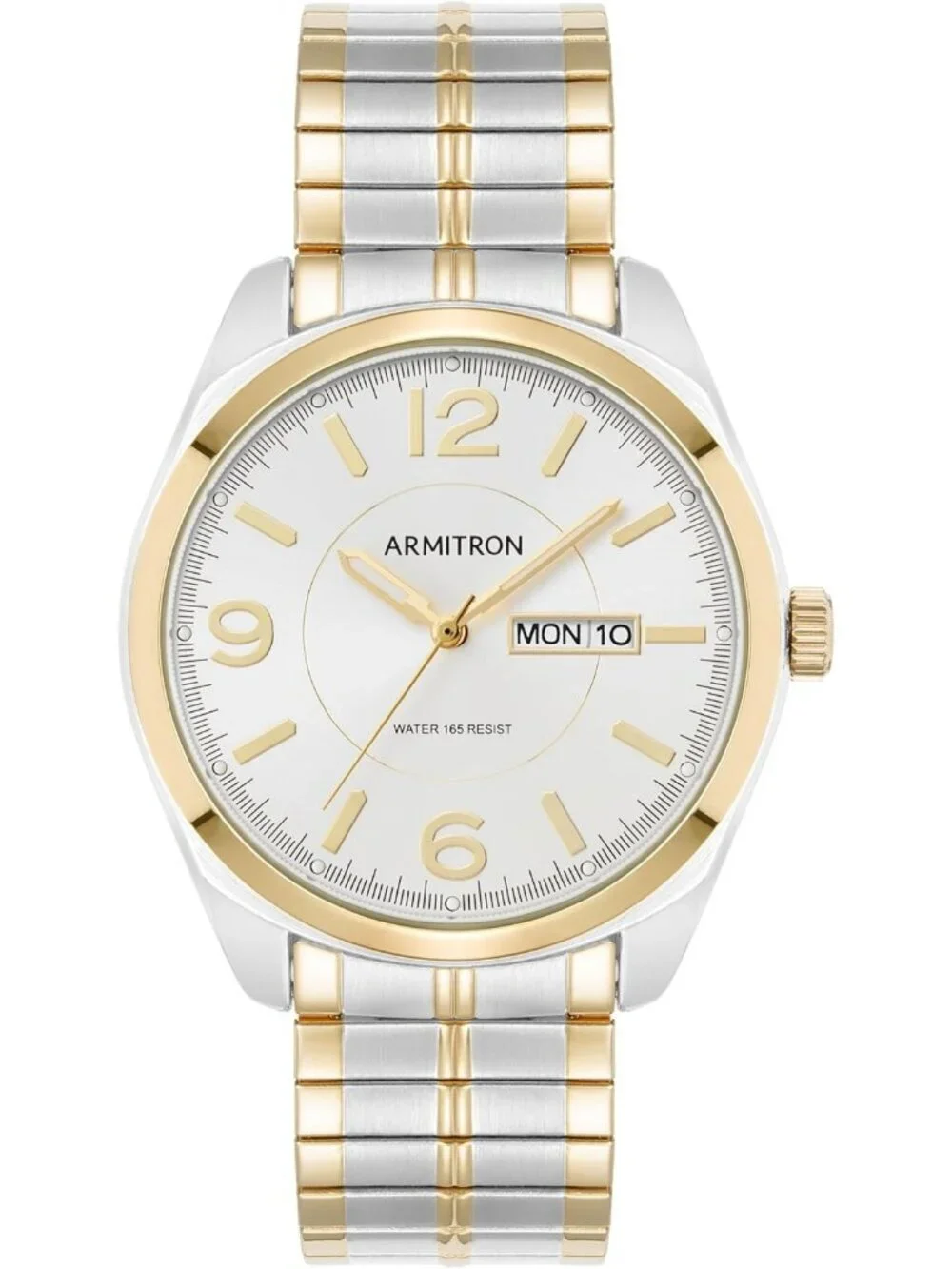 Men's Silver And Gold Analog Quartz Expansion Band Day-Date Function Round Watch